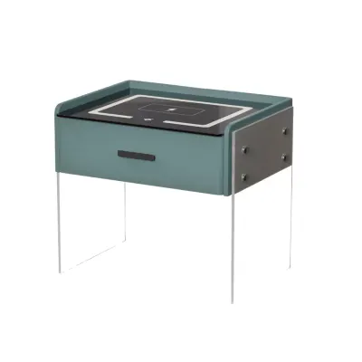 Noptiera inteligenta, incarcare wireless, iluminare LED, 1 sertar de depozitare &ndash; verde, design modern din sticla si lemn