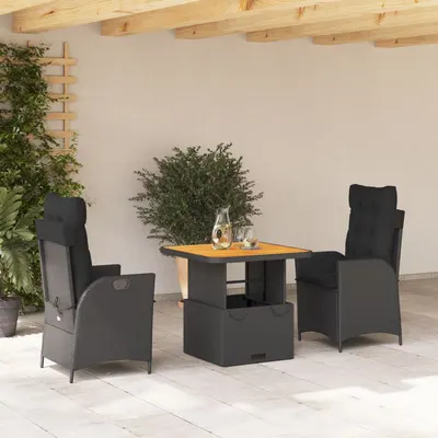 Gossi set mobilier de gradina cu perne, 3 piese, negru, poliratan