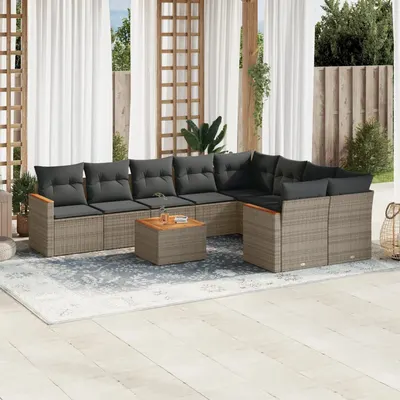 Gossi set mobilier de gradina cu perne, 10 piese, gri, poliratan