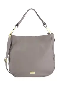 Geanta shopper pentru femei - piele naturala - gri - 33x34x11cm - cu 3 buzunare interioare - curea detasabila 112cm