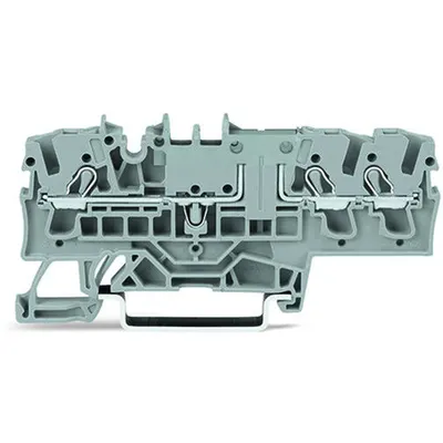 3-conductor through terminal block; 2.5 mm²; with test option; same profile as 3-conductor disconnect terminal block; side and center marking; for DIN-rail 35 x 15 and 35 x 7.5; Push-in CAGE CLAMP®; 2,50 mm²; orange