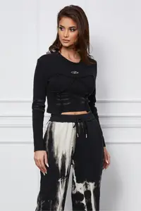 Bluza Lora scurta neagra cu model