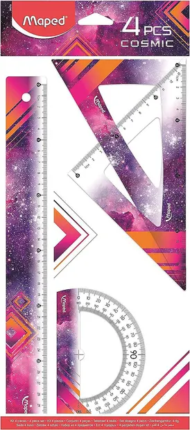 Trusa geometrie Maped Comics - 4 piese, roz
