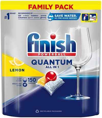 Capsule pentru mașina de spălat vase Finish - Quantum AIO Lemon, 150 buc