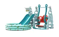 Spatiu de joaca Nichiduta Garden Tower Blue 3in1 cu tobogan, leagan cu bara de protectie detasabila, jucarie muzicala, Cos de baschet, Minge si piscina cu 200 bile incluse