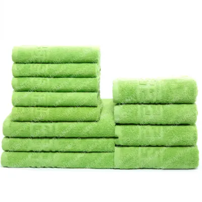 Set 12 Prosoape Premium Bumbac 100%, 550g m ², pentru Maini, Fata E i Corp - Verde deschis