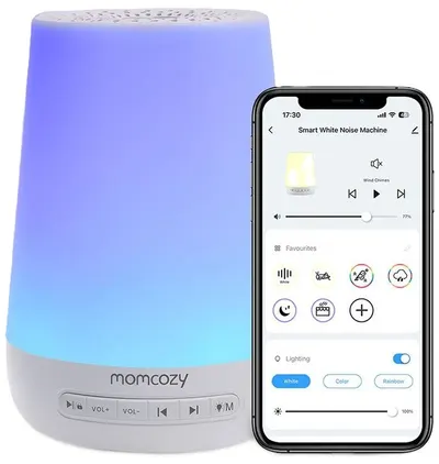 Lampa de noapte cu cutie muzicală Momcozy – Cu zgomot alb și 7 culori, albă