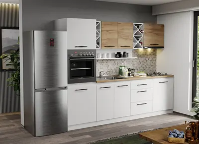 Mobila Bucatarie alba cu lemn Aroma - 14 - 260 cm
