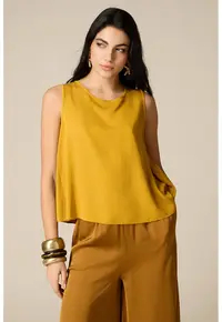 Bluza vaporoasa cu decolteu rotund - Galben mustar