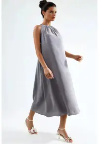Rochie Maxi gri - modal si poliester - detaliu drapat
