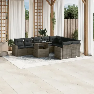 Gossi set mobilier de gradina cu perne, 10 piese, gri, poliratan