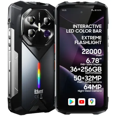Telefon rugged iHunt Titan Night Hunter, 5G, 6.78-inch FHD+ 120Hz AMOLED, 20000mAh, 12GB RAM, 256GB, NFC, IP68, Android 15