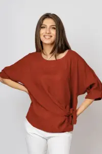 Bluza din in caramizie masura mare cu nod pe talie