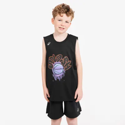 Tricou de baschet fără mâneci - ts500 fast Negru Copii