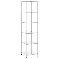 Gossi raft cu 6 niveluri transparent, 40x40x160 cm, sticla securizata