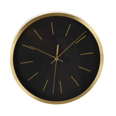 Ceas de perete, negru cu auriu, din aluminiu, 25 cm