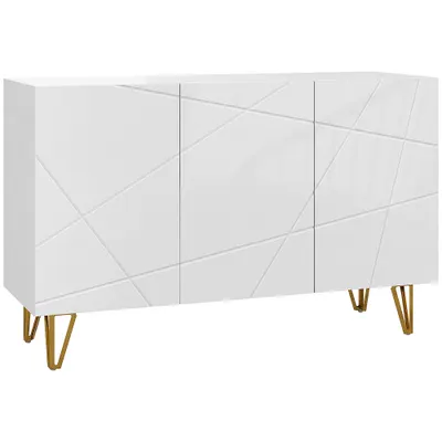 HOMCOM Dulap de Depozitare cu 2 Dulapuri și Raft Reglabil, din PAL și Metal, 120x40x75 cm, Alb și Auriu | Aosom Romania