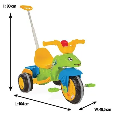 Tricicleta pentru copii Pilsan Caterpilar Green cu maner parental detasabil pentru control al directiei, suport pentru picioare, claxon,roti cu aparatoare noroi,sezut cu spatar, de la 3 ani,greutate suportata maxim 35kg