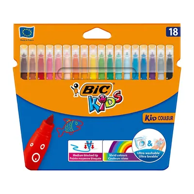 Carioci cu varf rotund, 18 culori/set, lavabile, Bic Couleur