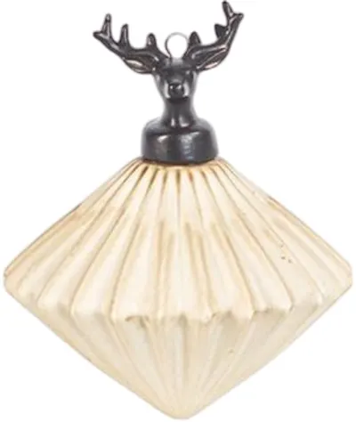 Ornament de Crăciun din porțelan Eurolamp - Ceapă cu ren, 8 cm, vintage alb