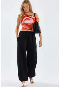 Pantaloni de trening - croiala dreapta - elasticitate - Negru - amestec de bumbac