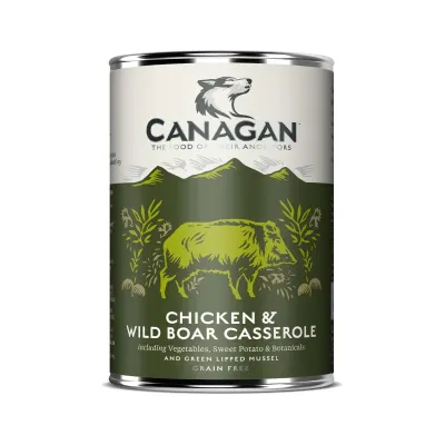 CANAGAN Chicken&Wild Boar Casserole, XS-XL, Pui și Mistreț, conservă hrană umedă fără cereale câini junior & adult, (în supă), 400g