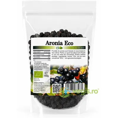 Fructe de Aronia Indulcite cu Suc de Mere Ecologice/Bio 150g