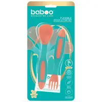 Set lingurita si furculita flexibile Baboo Portocaliu Verde 6 luni+