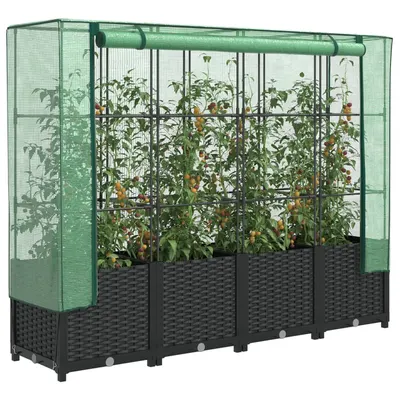 Gossi strat inaltat cu husa de sera, aspect ratan, 160x40x138 cm