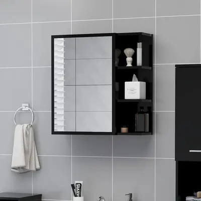 vidaXL Dulap de baie cu oglindă, negru, 62,5x20,5x64cm, lemn prelucrat