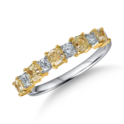 Inel semi eternity din aur alb-galben cu diamante galbene si incolore de 1.2ct