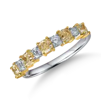 Inel semi eternity din aur alb-galben cu diamante galbene si incolore de 1.2ct