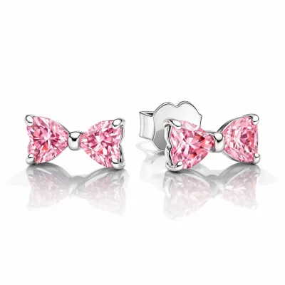 Cercei Pink Bow Silver Cu Argint