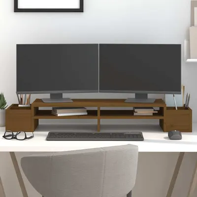 vidaXL Suport pentru monitor, maro miere 100x27,5x15 cm lemn masiv pin