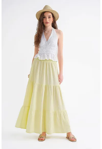 Fusta Maxi HiCCUP - bumbac - galben chihlimbar