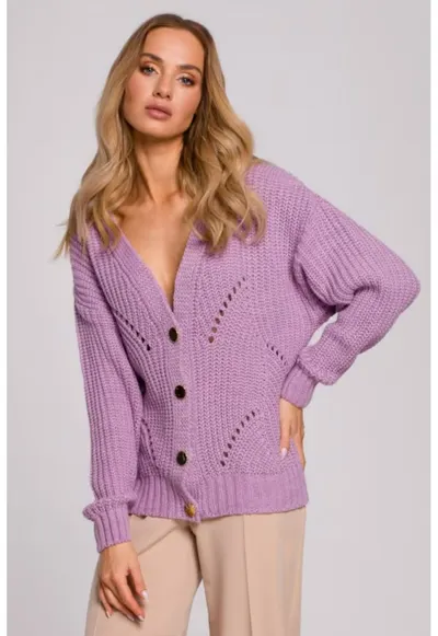 Cardigan cu model perforat - - Mov