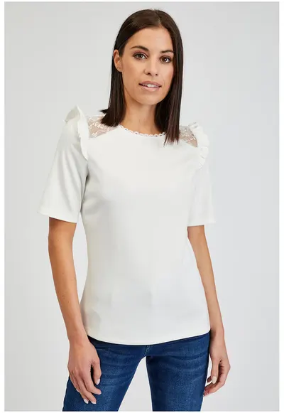 Tricou cu garnituri de dantela - Alb