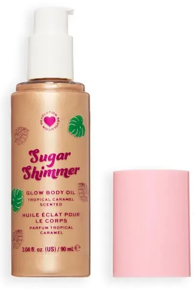 I Heart Revolution Ulei iluminator pentru corp Tropical Caramel Glow, Sugar Shimmer Gold, 90 ml