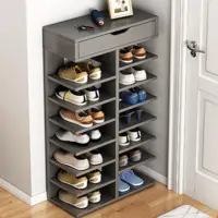 Pantofar cu 7 Etaje si Sertar Superior din PAL Gri/Stejar 40 x 22 x 111 cm