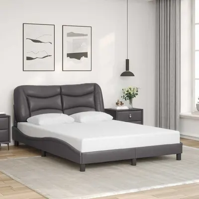 vidaXL Cadru de pat fără saltea, Hvar, gri, 140x200 cm, piele ecologică