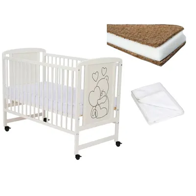Set Patut din lemn Timmi Heart 120x60 cm + Saltea Babyneeds Cocos Confort II + Protectie impermeabila Qmini