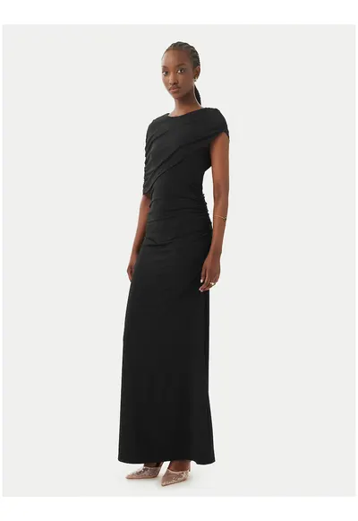 Rochie de seara - neagra - poliester - maneca scurta