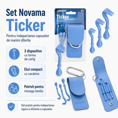 Set Novama Ticker pentru indepartarea capuselor de marimi diferite, 3 dispozitive cu forma de carlig, etui