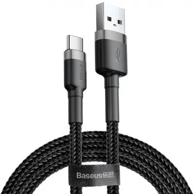 Cablu Date si Incarcare USB-A - USB-C Baseus Cafule, 60W, 1m, Gri CATKLF-BG1