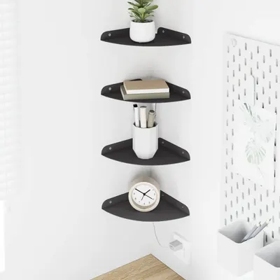 vidaXL Raft Suspendat pentru Colț 4 buc. Negru 18 x 18 x 2 cm