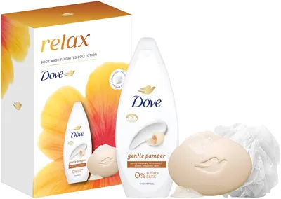 Dove Essential Care Set Relax - Gel de duș și săpun cremos, 250 ml + 90 g + Burete de baie