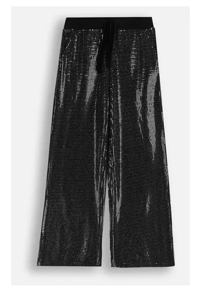 Pantaloni eleganti - ZC5121101EPG-024 - largi - cu paiete - pentru fete - negru