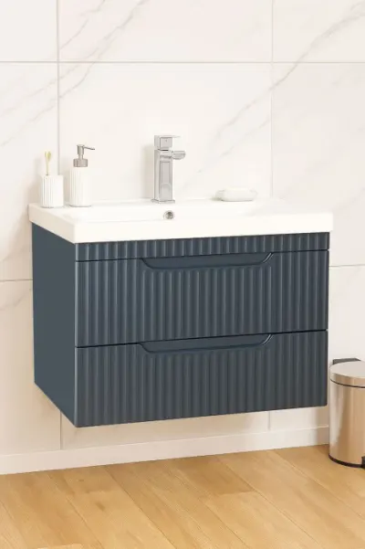 Set Baza front MDF si Lavoar seria 733, suspendata, cu sertare, montat, 70 cm, antracit