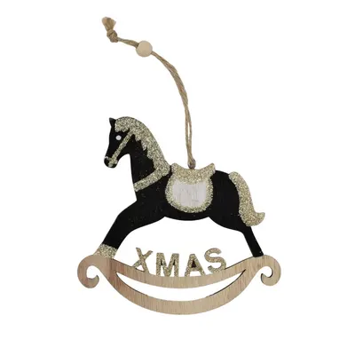 Ornament de Crăciun, din lemn - Balansoar căluț XMAS, negru - House of Seasons