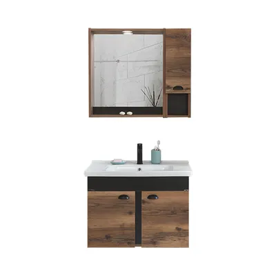 Set mobilier baie Basic suspendat 3 piese maro 80 cm